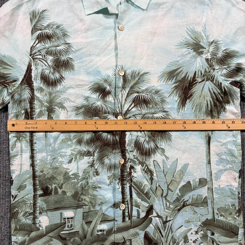 Tommy Bahama Linen Hawaiian Shirt Mens L Blue Palm Tree AOP Camp Casual - Picture 7 of 8